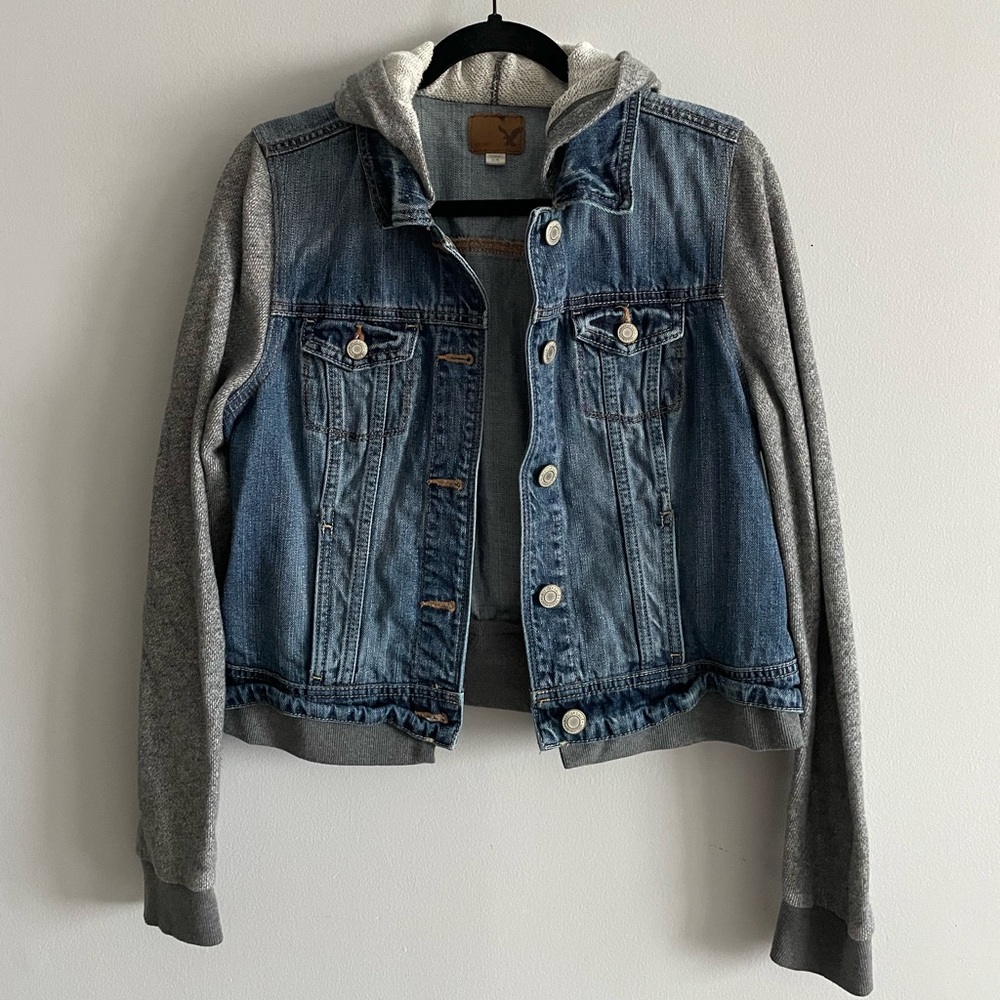 American Eagle - Hooded Denim Jacket with cozy sleeves